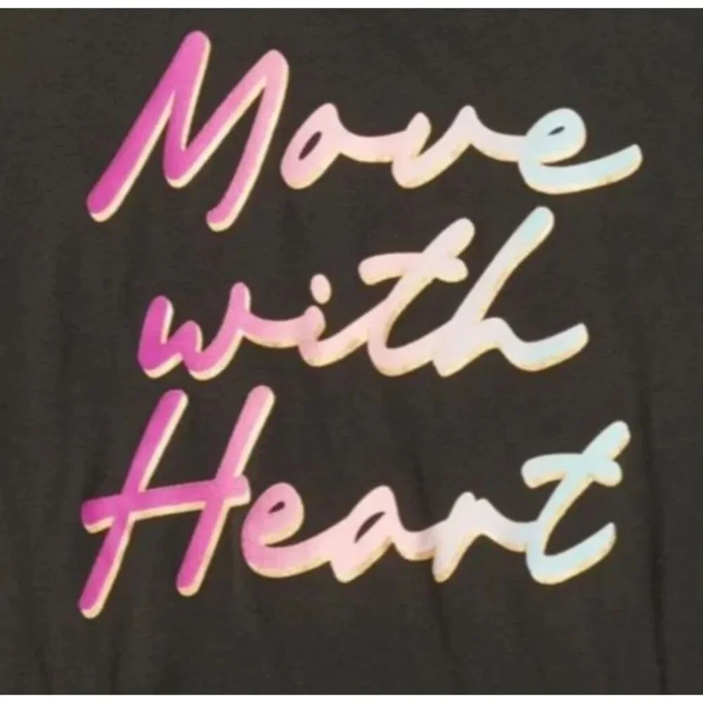 JUSTICE Dance Gymnastics Crop Move With Heart Black Shirt GIRLS SIZE XS 5-6 NEW
